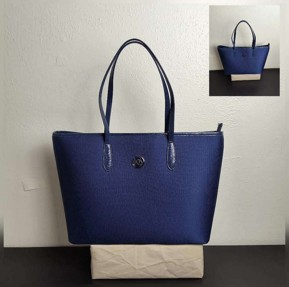 Joy Mangano Tufftech & Croco Embossed Tote Bag Blue Casual